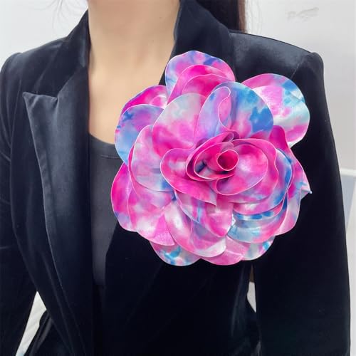 Image of Dainty Dyed Satin Fabric Leopard Print Rose Flower Extra Large Big Brooches Lapel Pins for Women Delicate Silk Floral Flower Oversized Brooch Pin for Wedding Party Banquet Dress Suit Ceremony Clothes Accessories Jewelry Gifts 7.5in