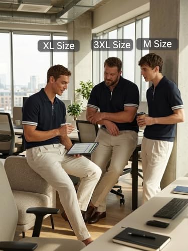 Image of Leriya Fashion T Shirt for Men | Polo T-Shirt for Man | Men's Half Zip Polo | Lightweight Breathable Summer Wear | Textured Knit Casual Stylish Tee | Short Sleeve Smart Casual Top for Man