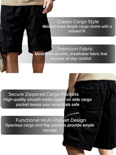 Image of Leriya Fashion Men's Cotton Cargo Shorts with Elastic Drawstring Waist | Multiple Utility Pockets & Zipper Side Pocket | Summer Shorts for Daily Outfits, Hiking, Trekking & Street Style