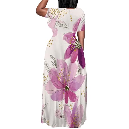 Image of PinkPatty Women's Plus Size Maxi Dresses Short Sleeve Sundress Summer T-Shirt Beach Long Dress with Pockets