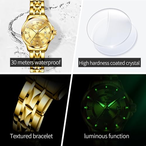 Elegant OLEVS Women's Gold Watch - Waterproof Analog Quartz with Diamond Accents, Adjustable Stainless Steel Band, and Easy-to-Read Roman Numerals - Image 5
