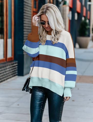 Image of Womens Sweaters Causal Crewneck Batwing Sleeve Knit Top Side Split Oversized Pullover Sweater Loose Jumper