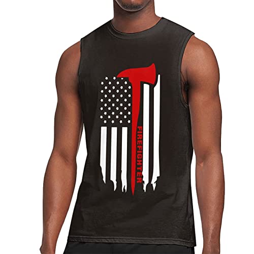 Cxcplxk American Flag Firefighters Men's Sleeveless T-Shirt Sport Bodybuilding Tank Top Shirts Muscle Workout Vest X-Large #TOP5