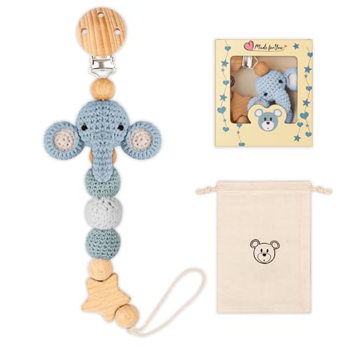 LSTRAGY Pacifier Clip Cute Animal Pacifier Holder Clip for Boys and Girls Most Pacifiers Baby Teethers Baby Shower and Baby Essentials(Elephant)