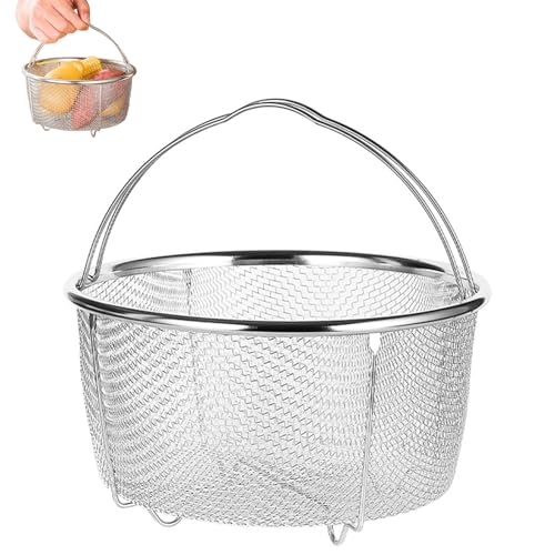 Yudobliss Cesta de Vapor de Malla, 18cm Utensilios de Cocina de Vapor, Colador de Acero Inoxidable, Cesta de Malla para Vapor con Asas Plegables, Apto para lavavajillas, para Lavar Freír Al Vapor