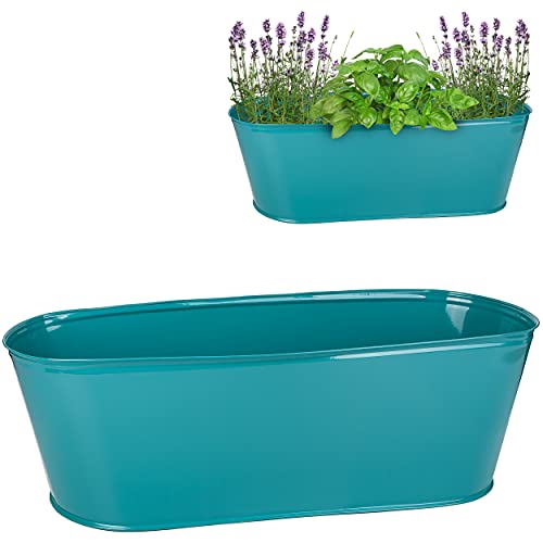 alles-meine.de GmbH großer XL - Topf/Blumentopf Farbwahl Metall - Ø 50 cm - türkis blau/Mint - oval - länglich - groß - Eimer/Dekotopf - Übertopf - rostfrei Blech - bun..