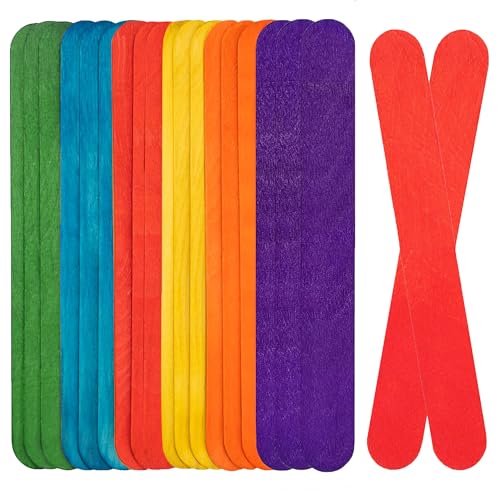 100 Count 6 Inch Jumbo Colored Wooden Craft Sticks Large Colored Popsicle Sticks for Kids' Art, DIY Projects, Home Classroom Craft Supplies