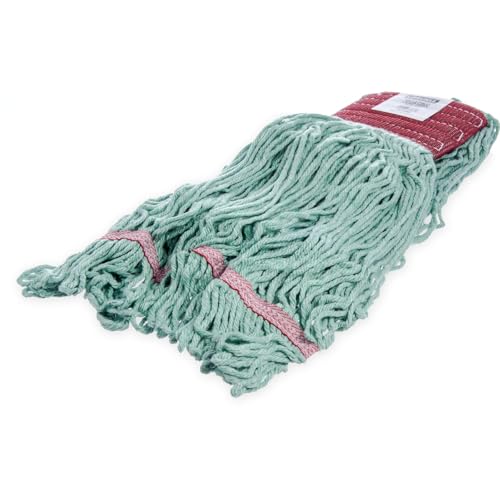 Image of Carlisle FoodService Products 369484B09 Looped-End Mop Head With Red Band, Large, Green (Pack of 12)