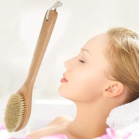 Bath Brush,Body Brush,Shower Brush,Back Scrubber with Natural Bristles and Long Handle Improves Blood Circulation, Exfoliates, Skin Health Cover