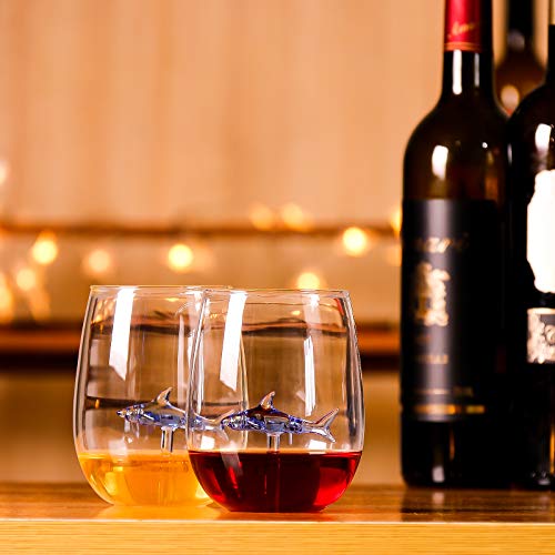 Polsurdy Stemless Wine Glasses With Shark Inside, Shark Wine Glass Set Of 2 For Shark Lover Gifts，Goblet Wine Cocktail Juice Glass For Housewarming, Wedding, Kitchen Bar Celebration (18Oz，2Pcs)… #TOP2