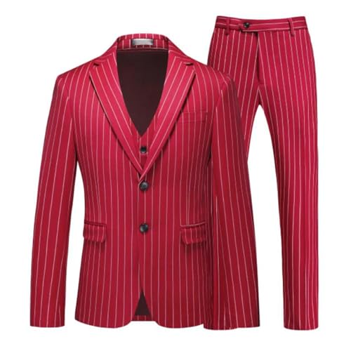 Men's Striped Plus Size Three-Piece Suit Set Slim Fit Fashionable Stylish Business Casual Wedding Outfit2