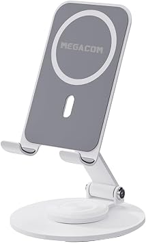 megacom Adjustable Phone Stand, 360 Rotatable, Foldable, Magnetic Holder White