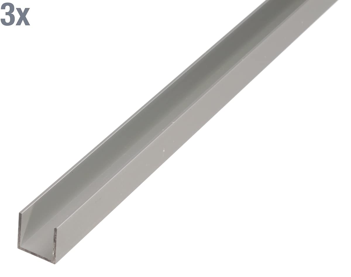 GAH-Alberts 498375 473877 Lot de 3 profilés en U en aluminium anodisé argenté 1000 x 20 x 20 mm
