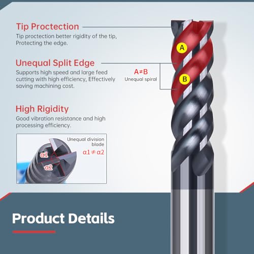 Image of HUHAO Square End Mill(3Pcs),4 Flute Variable Straight Milling Cutter 1 /4 inch Shank End Mill for Carbon Steel,Prehardened Steel,Stainless Steels,Carbide End Mills Sets for DIYers & Professionals