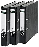Leitz Qualitäts-Ordner, 3er-Pack, Wolkenmarmor-Papier, A4, 5,2 cm Rückenbreite, Schwarz, 310315095