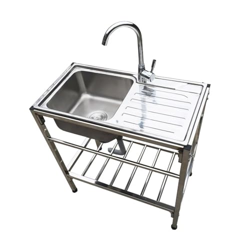 Fregadero de cocina de acero inoxidable, fregadero de una sola cubeta con estantes de almacenamiento para uso en interiores y exteriores