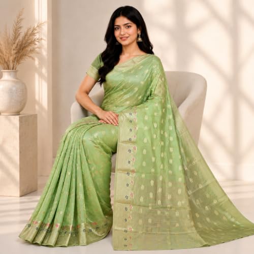 Image of Sarees for Women Wear Organza Silk Banarasi Sari Kanjivaram Soft Pure Paithani Wedding Original Kanchipuram Pattu Sadi with Blouse Piece 2026 (Gulab)