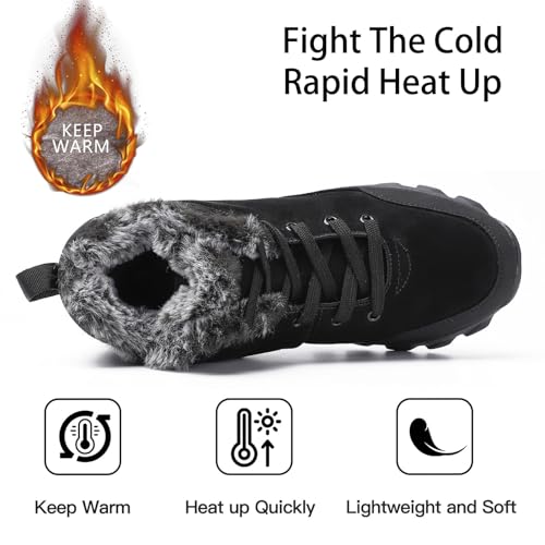 Men's Suede Winter Warm Lug Sole Snow Ankle Boots Comfortable Lightweight Waterproof Non-Slip Round Toe Lace-up Fluff Lined Outdoor Ankle Shoes for Cold Weather Walking Hiking3