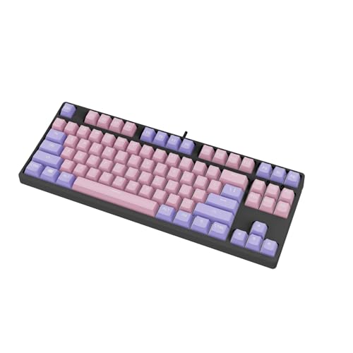 87キー メカニカルキーボード、有線ゲーミングキーボード、PBT熱昇華キーキャップ、赤軸、低騒音、RGBバックライト、人体工学設計、フルキーノンコンフリクト、有線ゲーミングキーボード、オフィス仕事プログラミング用 (ピンクと紫が混じった色)