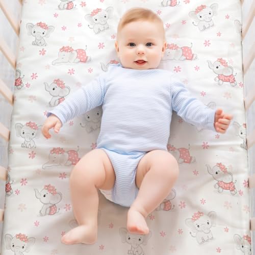 Figepo GBS04S 4 Pack Baby Girl Crib Sheets Set Soft Fitted Floral Or Elephant Theme Baby Girl Mattress Covers Breathable Toddler Bed Sheets thumb #8