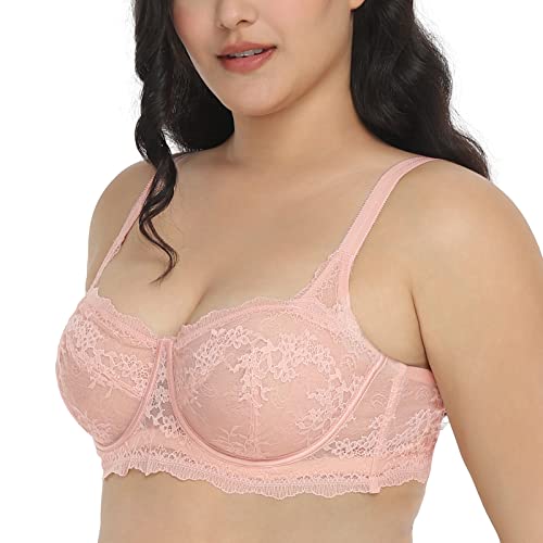 Hsia Balconette Bras For Women Underwire Unpadded Sexy Lace Pink Demi Cup Bras 38Ddd #TOP1