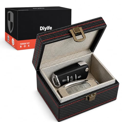 Diyife Car Key Signal Blocker Box [Gift for Men] Small Faraday Box for Car Keys Premium Leather Anti-Theft Key Fob Protector RFID Signal Blocking Box 11.7 x 9.2 x 6.4 cm