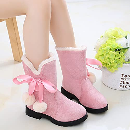 JOEupin Toddler Girl's Toddler Fashion Cute Bowknot Fur Lining Princess Warm Snow Boots3
