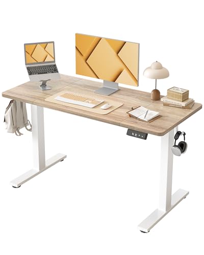 BEXEVUE Höhenverstellbarer Schreibtisch 120×60 cm, Schreibtisch Höhenverstellbar Elektrisch, Steh-Sitz Tisch mit 2 Memory-Funktionen, Computertisch, Ahornholz