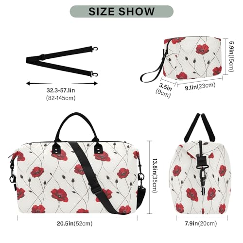 senya Weekender Bags Travel Duffel Gym Bag Poppies Flowers Carry on Overnight Tote Bag with Toiletry Bag for Airplane Travel Trip Gym Yoga, g366828065p1006c1071s24423