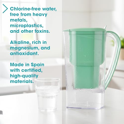 Image of Alkanatur Alkaline Water Filter Pitcher Removes Fluoride, Microplastics, PFAs - Adds Magnesium - Hydrogenates & Ionizes Water - Removes Chlorine, Heavy Metals - Certified UNE 149101:2015