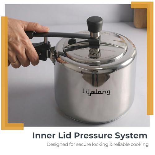 Image of Lifelong 3L Tri Ply Stainless Steel Pressure Cooker | Inner Lid Design | Silicone Gasket | Induction & Gas Compatible for Rice, Dal, Rajma, Chole | 2.5mm Thick | ISI- Certified