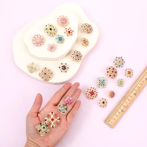 36 Pcs Flower Brooches for Women Mixed Color Rhinestone Flower Pins Decorative Pins Costume Jewelry Crystal Vintage Lapel Pins for Wedding Bouquet Clothes Crafts3