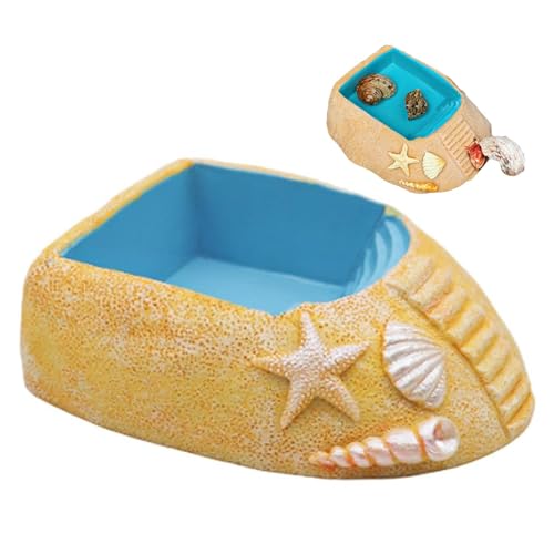 Piscina de cangrejo ermitaño con rampa,Piscina de agua de cangrejo ermitaño,Cuenco de agua de cangrejo ermitaño estilo playa | Plato de comida de agua y piscina de baño, accesorios de resina para cang