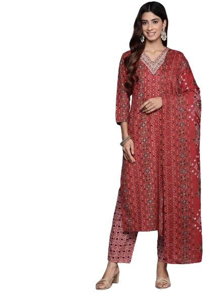 Image of Varanga Women's Festive Kurta Sets | Vibrant Comfort Straight Printed Kurta Sets | Soft Cotton Blend With Dupatta