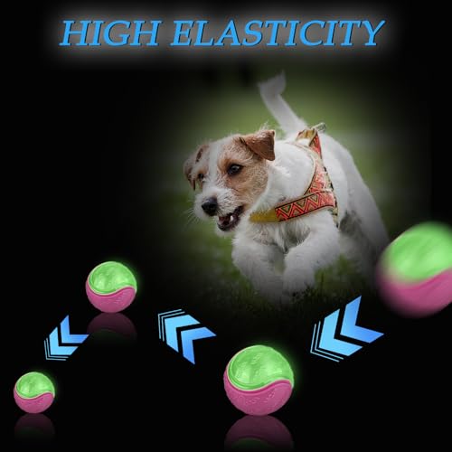 QKURT 4 Stück Glow Ball, Glow In The Dark Hundeball, Leuchtende Gummi-Hundebälle mit hoher Sprungkraft, Interaktive Hund Ball, Hundeball Spielzeug leuchtet im Dunklen