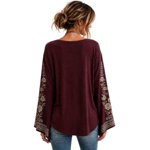 Halloween Shirts for Women Vintage Skeleton Bell Sleeve Crew Neck Top - image 6