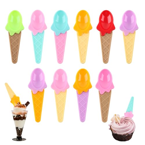 Shyllin Lot de 20 Cuillères à Dessert, Cuillere Plastique Réutilisable, 10 Couleurs - Cuillere a Glace - Convient pour Manger de La Glace, des Gâteaux, de...