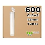 W Gallery 600 Clear 98mm Open Cap Pop Top Tubes - Airtight Smell Proof Containers - Plastic Medical Grade Prescription for Pills Herbs Flowers Supplements, Bulk Pack, Not Glass Jars - Compare 500