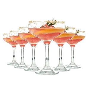 6er Set Champagnerschalen 235ml - Martini Cocktailgläser im Vintage Art-Deko-Design der 20er Jahre, Ideal für Partys (Margarita, Whisky, Gin, Tequila) - BPA-frei & Spülmaschinengeeignet, Kristallklar