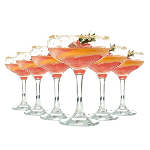 6er Set Champagnerschalen 235ml - Martini Cocktailgläser im Vintage Art-Deko-Design der 20er Jahre, Ideal für Partys (Margarita, Whisky, Gin, Tequila) - BPA-frei & Spülmaschinengeeignet, Kristallklar