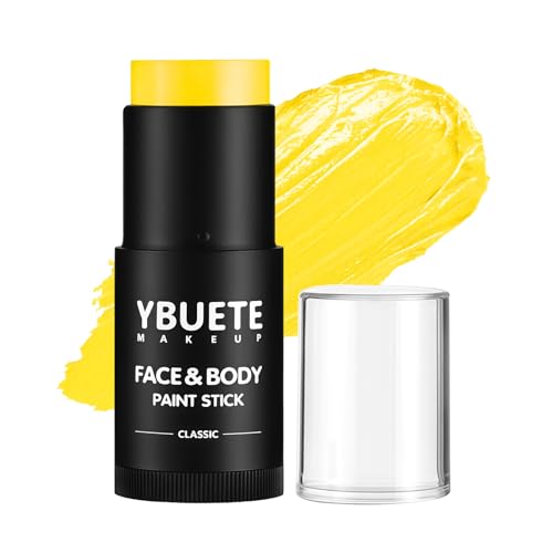 YBUETE Yellow Oil Based Face Body Paint Stick Non-toxic Full-coverage Face Painting for Halloween Lion Tiger Minions Stage Zombie Cosplay SFX Makeup Waterproof Cream Yellow Body Painting for Adults