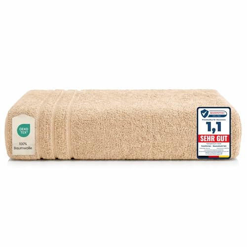 Komfortec 1 Serviette de Sauna 100 x 200 cm 100% Coton XXL – Grandes Serviettes de Sauna Douces à séchage Rapide – Beige