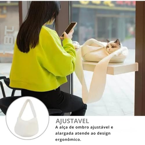 Bolsa Respirável para Transporte de Gatos, Malha Branca, 43 x 29 cm, com Alça Ajustável e Fivela de