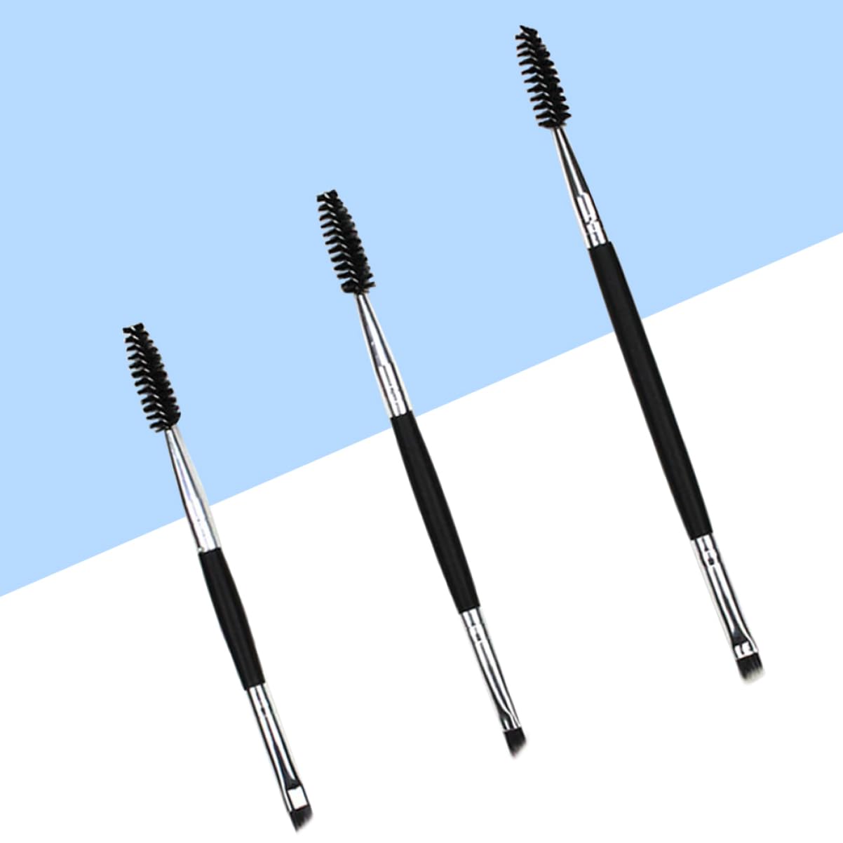 SHERCHPRY 3Pcs Professional Eyebrow and Eyelash Brush Dual Ended Makeup Brush with Wooden Handle Includes Spiral Eyelash Comb and Eyebrow Brush for Women Black