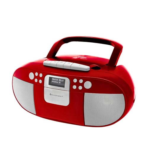 Soundmaster SCD7800 tragbares Digitalradio CD-Player Kassettenspieler Hörbuchfunktion DAB+ UKW-Radio USB-Anschluss Kopfhöreranschluss, Farbe:rot