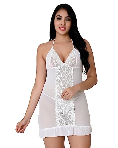 Image of Love Maker Net Above Knee Women Babydoll Floral Solid Nightwear S-3XL