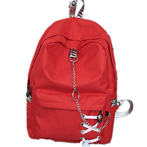 VICTOE Coreano Moda Impermeable Nylon Señoras Mochila Color Sólido Simple Bolsa Chica Colgante Cadena Cinta Mochila, Red (Rojo) - VICTOE-5447