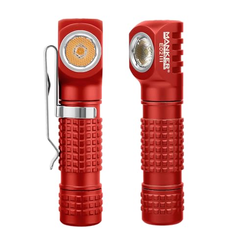 Image of Manker E02 III Everyday-Carry Flashlight, USB-C Rechargeable Flashlight, Pocket EDC Flashlight with Magnetic Tail, Reversible Clip (400 Lumens NICHIA 519A-v1 4000K R9080, Red)