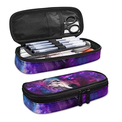 Image of Galaxy Wolf Pencil Case Durable Pen Bag Pencil Holder Stationery Organzier Storage Pouch Box for Kids Girls Boys Teen Women Men School Office Gifts