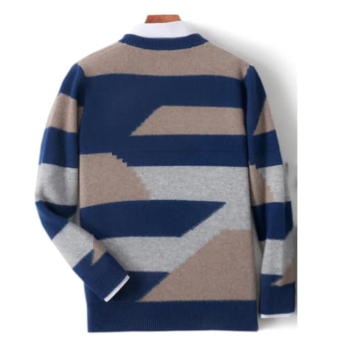 Men's Round Neck Thick Sweater Knit Pullover Merino Wool Striped Office Sweater3